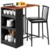 3-Piece Counter Height Kitchen Dining Table Set w/ Storage Shelves&nbsp;