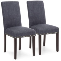 Set of 2 Upholstered Parsons Accent Dining Chairs w/ Wood Legs, Studded Trim&nbsp;