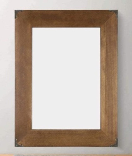 Rustic Wood Frame Wall Mirror with Decorative Metal Corners, 23" x 17" - Appears New&nbsp;