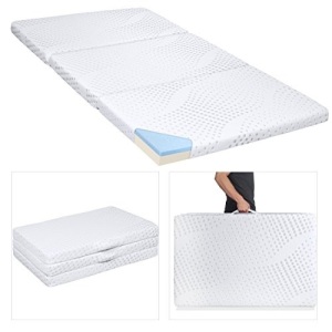 Portable 3in Tri-Folding Memory Foam Gel Mattress Topper w/Removable Cover, Twin 