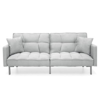 Convertible Linen Fabric Tufted Splitback Futon Couch Furniture w/ Pillows&nbsp;