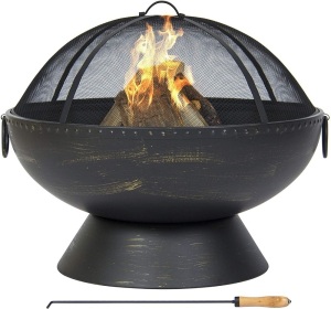 Large Fire Pit Bowl With Handles, Spark Screen And Poker 