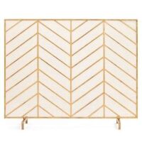 Single Panel Iron Chevron Fireplace Screen w/ Antique Finish, 38x31in