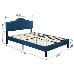 VECELO Queen Size Upholstered Platform Bed/Mattress Foundation with Height Adjustable Headboard, Metal Frame/Strong Slat Support & Quick Assembly