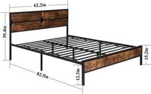 VECELO Queen Size Metal Platform Bed Frame with Wooden Headboard & Footboard