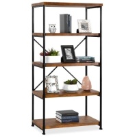 5-Tier Industrial Bookshelf w/ Metal Frame, Wood Shelves&nbsp;