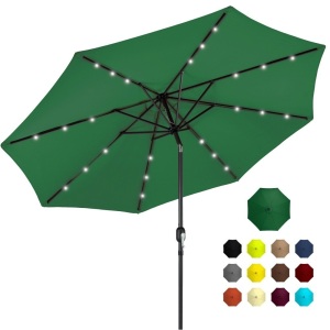 10ft Solar LED Lighted Patio Umbrella w/ Tilt Adjustment, Fade-Resistance 