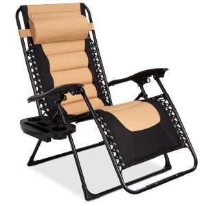 Oversized Padded Zero Gravity Chair, Folding Recliner w/ Headrest, Side Tray 