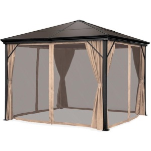 Outdoor Hardtop Gazebo w/ Aluminum Frame, Side Curtains, Netting, 10x10ft 