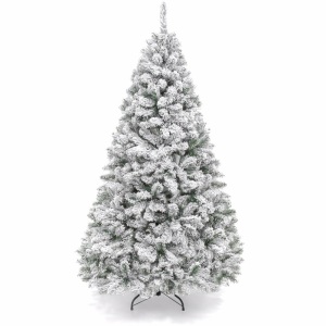 7.5' Premium Snow Flocked Artificial Pine Christmas Tree w/ Foldable Metal Base 