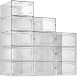 SESENO 12 Pack Clear Plastic Shoe Storage Boxes 