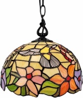 Tiffany Style Hanging Pendant Lamp 12" Wide Stained Glass Shade&nbsp;Hummingbird Floral