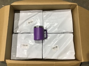 Case of (32) Stainless Steel Coffee Mugs with Lid, Purple 