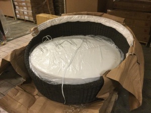 Pier1 Large Round Wicker Cuddler Chair with Retractable Canopy in Java. 48" Diameter Cushion. Appears New