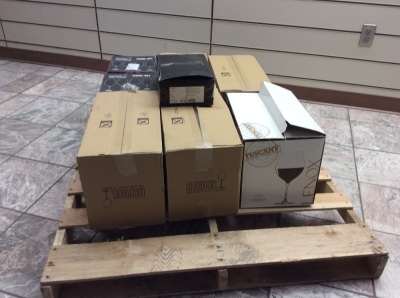 Pallet of Various Wine Glasses & 1 Box of Whiskey Tumblers - Contains New & Broken Pieces 