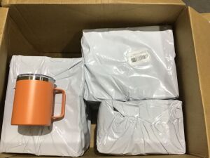 Case of (20) Stainless Steel Coffe Mugs with Lid, Orange 