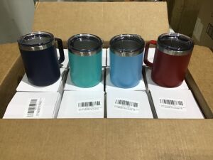 Case of (12) Stainless Steel Coffee Mugs, Assorted Colors