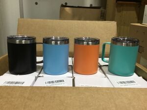 Case of (12) Stainless Steel Coffee Mugs, Assorted Colors