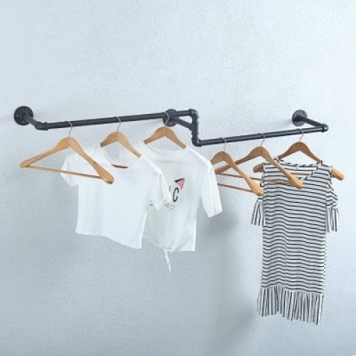 Weven 59in Industrial Pipe Clothing Rack, Wall Mounted. NEW