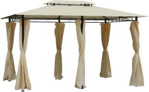Outsunny 10' x 13' Outdoor Soft Top Pergola Gazebo with Curtains, 2-Tier Steel Frame, Cream White