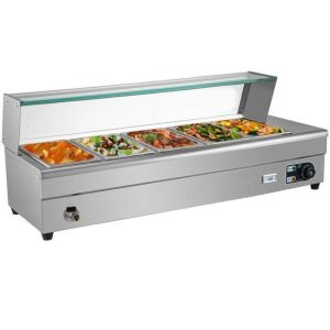 VEVOR 5-Pan Bain Marie Food Warmer 6-inch Deep, 1500W Electric, 55 Quart with Tempered Glass Shield