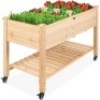 Mobile Raised Garden Bed Elevated Wood Planter w/ Wheels, Storage Shelf&nbsp;