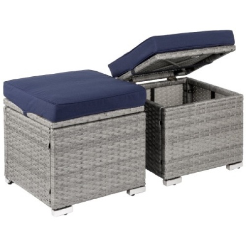 Set of 2 Wicker Ottomans, Multipurpose w/ Removable Cushions, Steel Frame&nbsp;