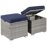 Set of 2 Wicker Ottomans, Multipurpose w/ Removable Cushions, Steel Frame&nbsp;