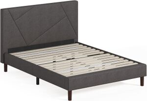 ZINUS Judy Upholstered Geometric Paneled Platform Bed Frame, Wood Slat Support, Full