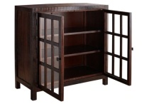 Pier1&nbsp;Parsons Tobacco Brown Small Glass-Door Buffet. New with Small Crack in Wood. SEE PICTURES