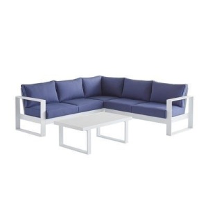 Pier1 Aluminum Outdoor Sectional Lounge Set in White with Navy Cushions. Appears New
