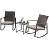 Amolife 3-Piece Patio Bistro Set with 2 Rocking Chairs and 1 Tempered Table