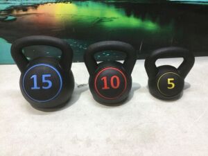 Set of 3 Kettlebells, 15, 10 & 5 lb 