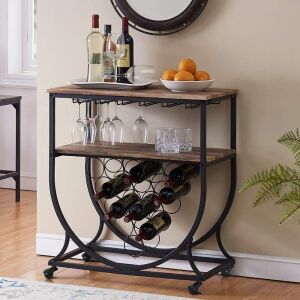 O&K FURNITURE Industrial Bar Wine Rack Cart with Glass Holder