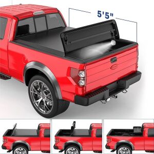 MOSTPLUS Quad Fold Soft Truck Bed Tonneau Cover On Top Compatible for 2015-2021 Ford F150 F-150 Bed Fourth Fold Styleside 5.5 FT Feet Bed