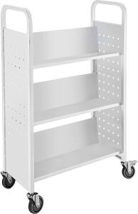 BestEquip Book Cart, 200LBS Library Cart, 30x14x45 Inch, Single Sided V-Shaped Sloped Shelves with 4 Inch Lockable Wheels 