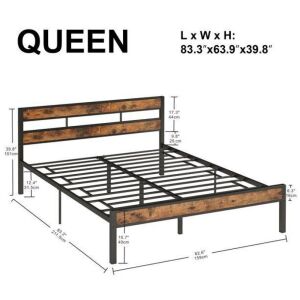 Likimio Platform Metal Bed Frame with Headboard, Queen