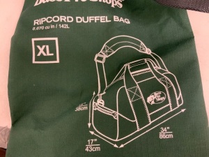 X-Large Ripcord Duffle Bag, E-Commerce Return, Sold as is