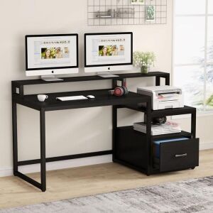 Tribesigns 59" Computer Desk with File Drawer and Storage Shelves