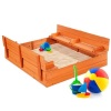 47x47in Kids Cedar Sandbox w/ Sand Screen, 2 Benches. Appears New