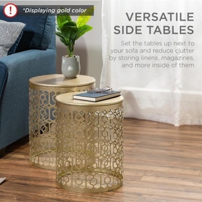 Set of 2 Decorative Round Side Accent Table Nightstands
