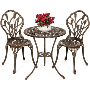 3-Piece Cast Aluminum Patio Bistro Furniture Set 