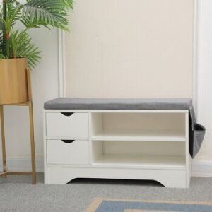 Shoe Storage Bench With Gray Cushion, 2 Drawers