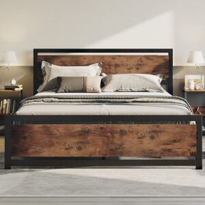 LIKIMIO Industrial Queen Bed Frame with Headboard and Footboard, Strong 4 U-Shaped Support Frames & 2 Independent Support Rods & 9 Support Legs, Noise-Free, No Box Spring Needed