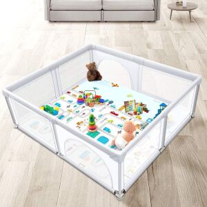  Baby Playpen with Play Mat, 78.7x70.8in, 38.75 sq. Ft Play Area, Light Gray