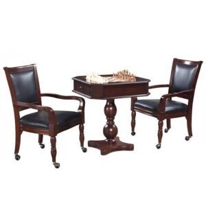 Carmelli NG2995 Fortress Chess, Checkers & Backgammon Pedestal Game Table & Chairs Set - Light Cosmetic Damage to Top, Missing Some Hardware, Missing Checkers & Backgammon Pieces