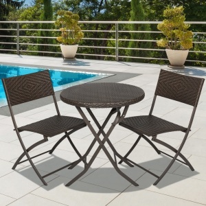 3 Piece Outdoor Patio Folding Rattan Hand Woven Bistro Set Furniture W/ Table, 2 Chairs