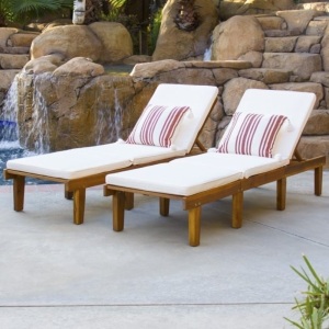 Outdoor Patio Poolside Acacia Wood Chaise Lounge, Set of 2  