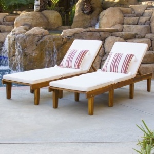 Outdoor Patio Poolside Acacia Wood Chaise Lounge, Set of 2 