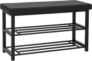 Lot of (2) 2-Tier 220lb Capacity Steel Metal Shoe Storage Bench w/Leather Top